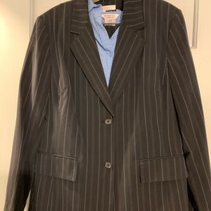 Pin stripe suit. Stripes are white/light blue